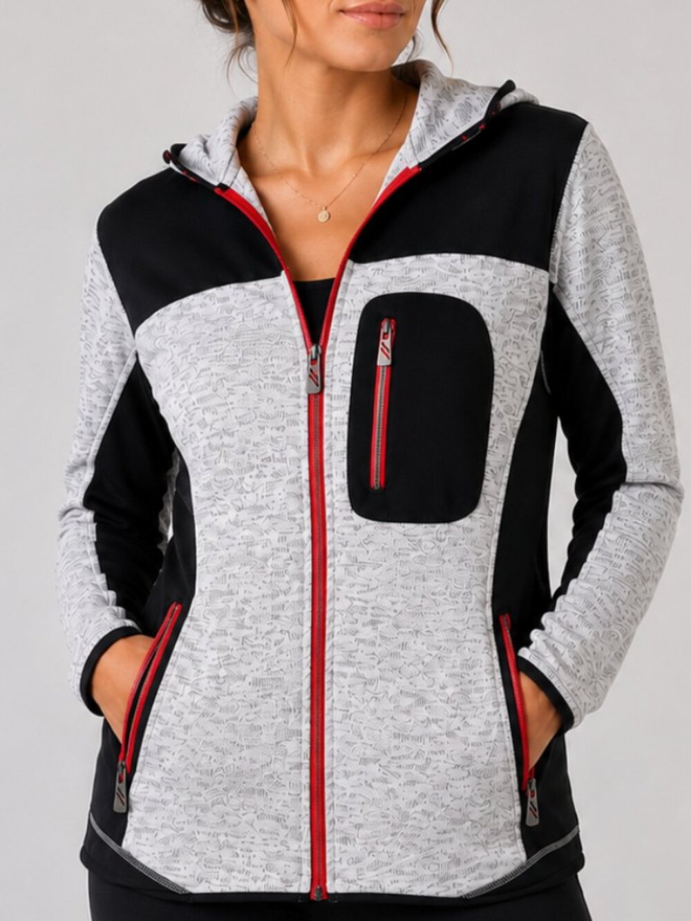 Blåkläder Women’s Grey & Black Zip-Up Hoodie Jacket Medium Red Trim